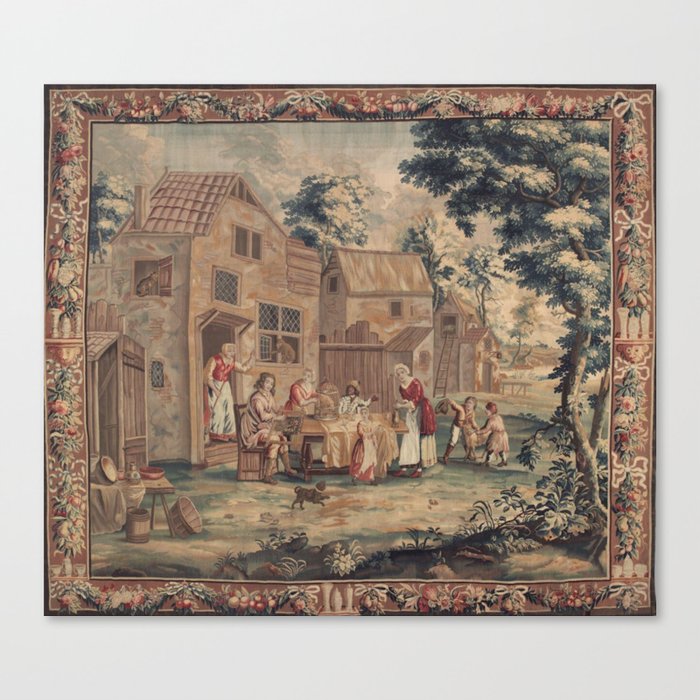 Antique 17th Century Rustic Pastoral Scene English Tapestry Canvas Print