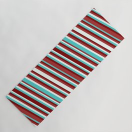 [ Thumbnail: Turquoise, Maroon, Brown & Mint Cream Colored Pattern of Stripes Yoga Mat ]