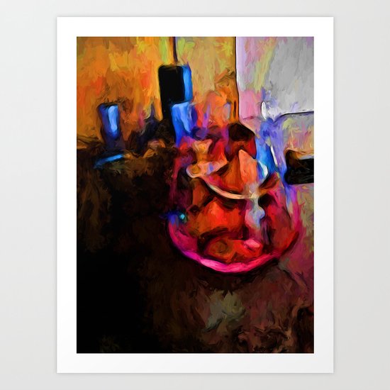 Pink Glass with some Blue and Gold Art Print