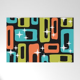 Retro Mid Century Modern Abstract Pattern 222 Googie Orange Chartreuse Turquoise Welcome Mat