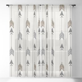 Vertical Arrow Patterns - Cream and Neutral Earth Tones Sheer Curtain