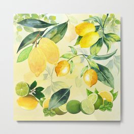 In the Lemon Orchard Metal Print | Lemonlime, Paintedlemons, Limetree, Painting, Watercolorlemon, Citrustrees, Lemon, Lemonorchard, Fruitsalad, Lemontree 