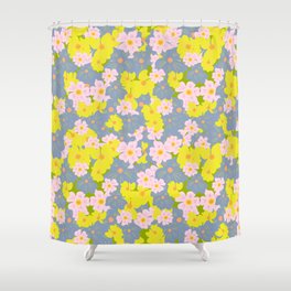 Pastel Spring Flowers On Green Shower Curtain