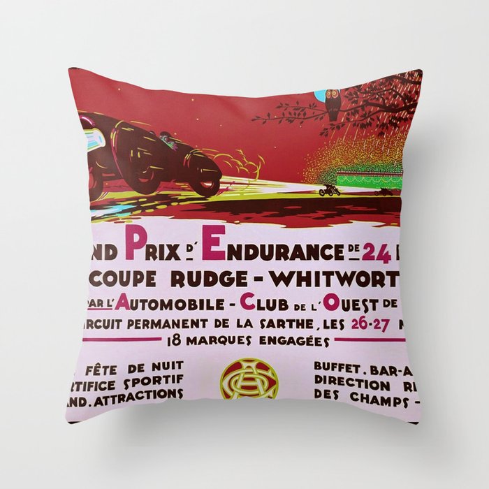 1923 red Grand Prix D'endurance De 24 Heures / Coupe Rudge - Whitworth Le mans grand prix racing automobile vintage poster Throw Pillow