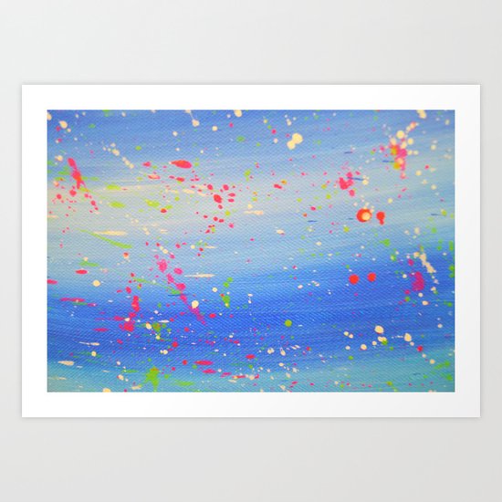 Blue Neon Paint Splatter Art Print By Valerieanne Society6