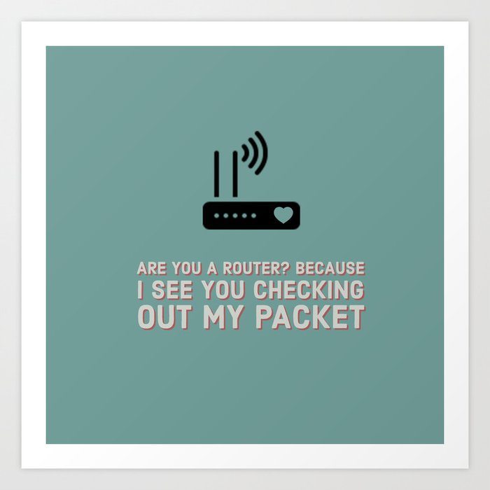 Nerdy valentines, anniversary, love; Are you a router? Because I see you checking out my packet Art Print