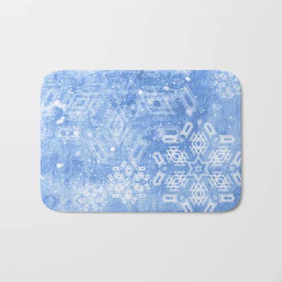 Abstract snow flakes on blue texture Bath Mat