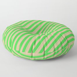 [ Thumbnail: Tan and Lime Green Colored Lines/Stripes Pattern Floor Pillow ]