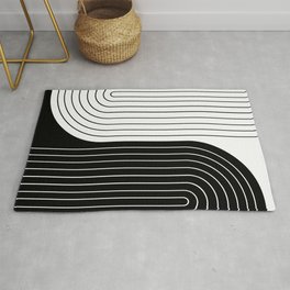 Two Tone Line Curvature VIII Black and White Modern Arch Abstract Area & Throw Rug