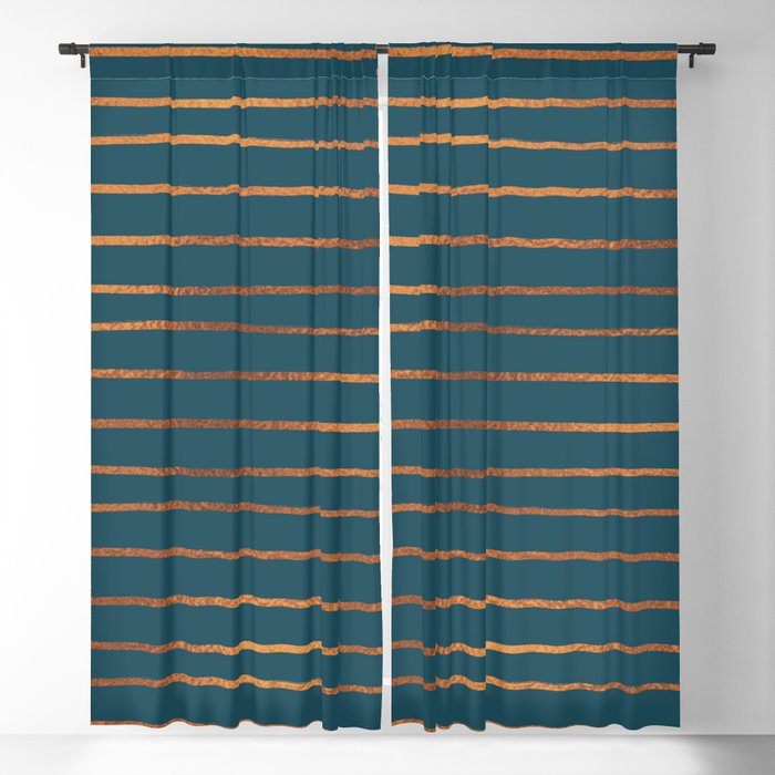 Teal & Rose Gold Line Pattern Blackout Curtain