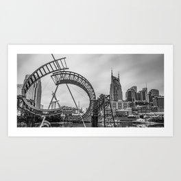 Nashville City Skyline Panorama in Black and White Monochrome Art Print | Usa, Gregoryballos, Nashvillepanorama, Blackandwhite, Nashvilleskyline, America, Nashvilletennesse, Panoramicprint, Nashvilleprints, Downtownnashville 
