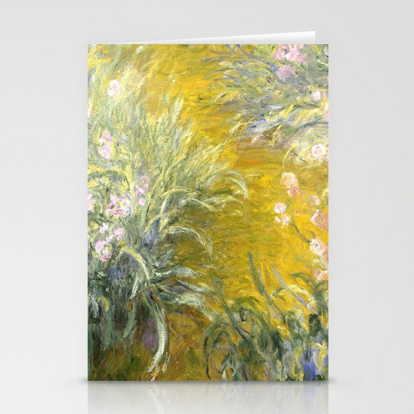 The Path through the Irises floral iris landscape painting by Claude Monet in alternate yellow Stationery Cards