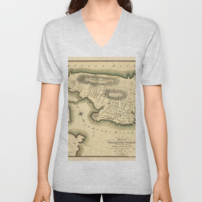 Map Of Boston 1818 V Neck T Shirt