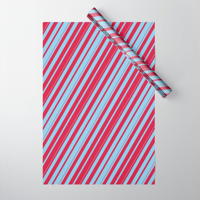 Crimson & Sky Blue Colored Lines Pattern Wrapping Paper
