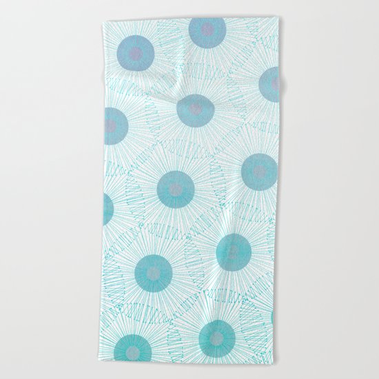 floral blue dots- abstract retro aqua pattern Beach Towel