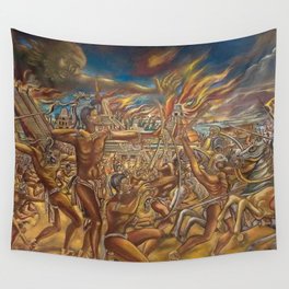 The Fall of Tenochtitlan, the capital of the Aztec Empire landscape by A. Cantu Wall Tapestry