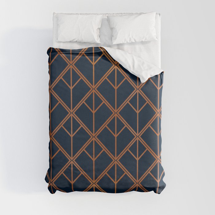 Navy and Copper Geo Duvet Cover