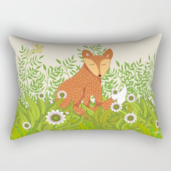 Fox in the Daisies Rectangular Pillow