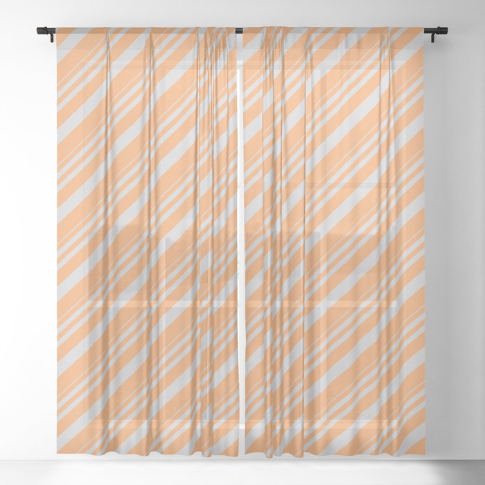 Light Gray and Brown Colored Lines Pattern Sheer Curtain