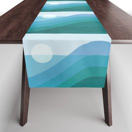 Abstraction_MOONLIGHT_BLUE_OCEAN_MOUNTAINS_POP_ART_0502B Table Runner