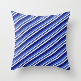 [ Thumbnail: Royal Blue, Mint Cream & Midnight Blue Colored Striped Pattern Throw Pillow ]