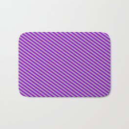 [ Thumbnail: Dark Gray and Dark Violet Colored Striped/Lined Pattern Bath Mat ]