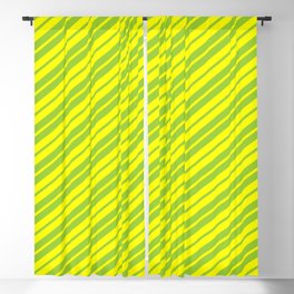 [ Thumbnail: Green and Yellow Colored Stripes/Lines Pattern Blackout Curtain ]