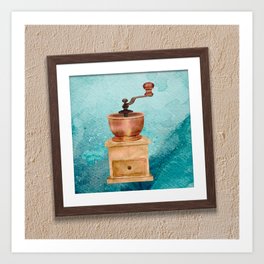 Vintage coffee grinder watercolor drawing in a crooked frame Art Print