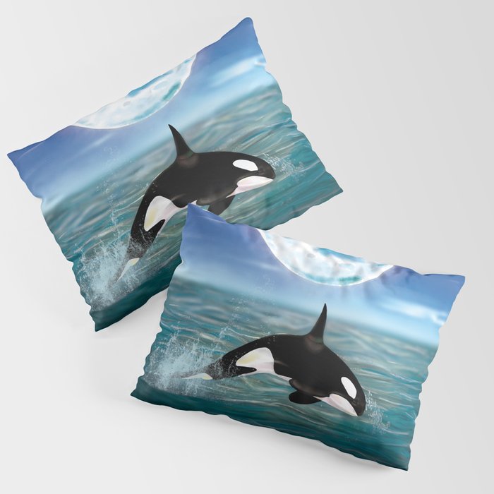 Orca swimming by the moonlight  Pillow Sham