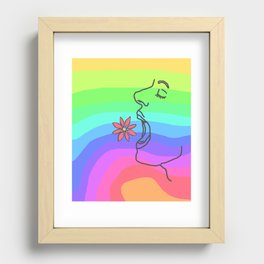Eating a flower, with hunger, on a rainbow background Recessed Framed Print