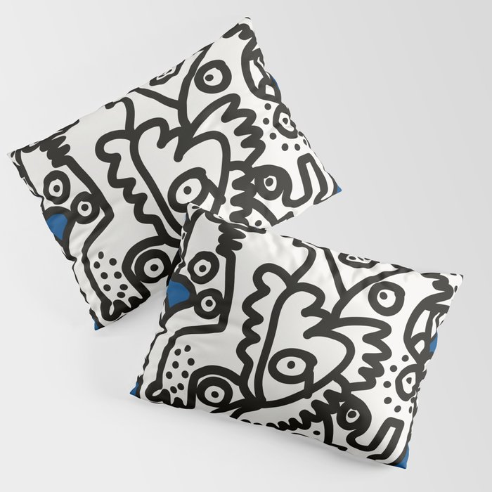 Blue Navy Color 2020 with Black and White Cool Monsters Pillow Sham