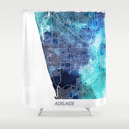 Adelaide Australia Map Navy Blue Turquoise Watercolor Shower Curtain