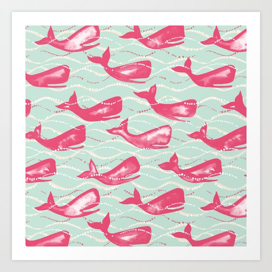Whales in Waves Art Print