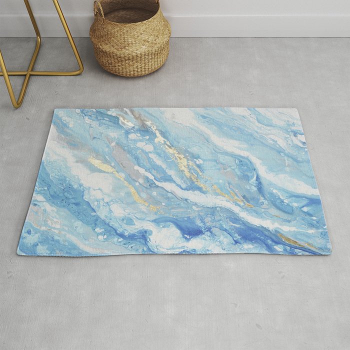 Gilded White Blue Marble Texture Rug