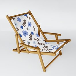 Blue Flower Pattern (blue/brown/white) Sling Chair