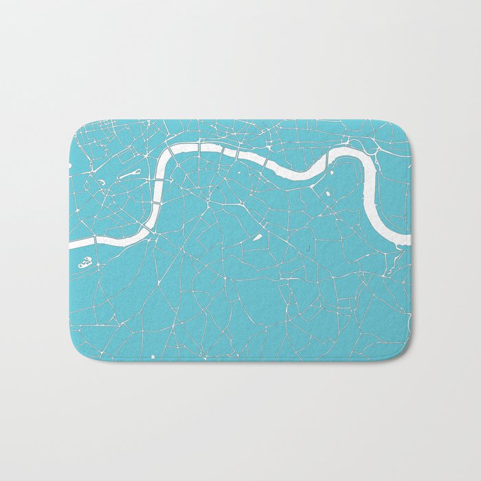 London Turquoise on White Street Map Bath Mat