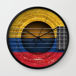 Old Vintage Acoustic Guitar with Colombian Flag Wall Clock