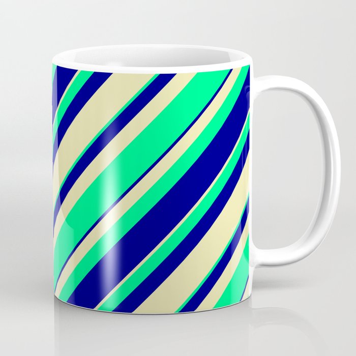 Pale Goldenrod, Green, and Blue Colored Stripes/Lines Pattern Coffee Mug