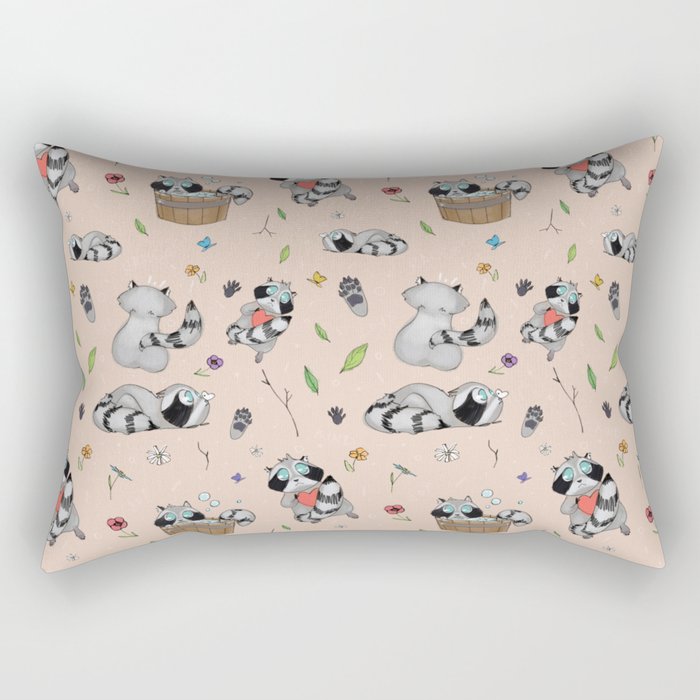 Sweet Raccoon Pattern Rectangular Pillow