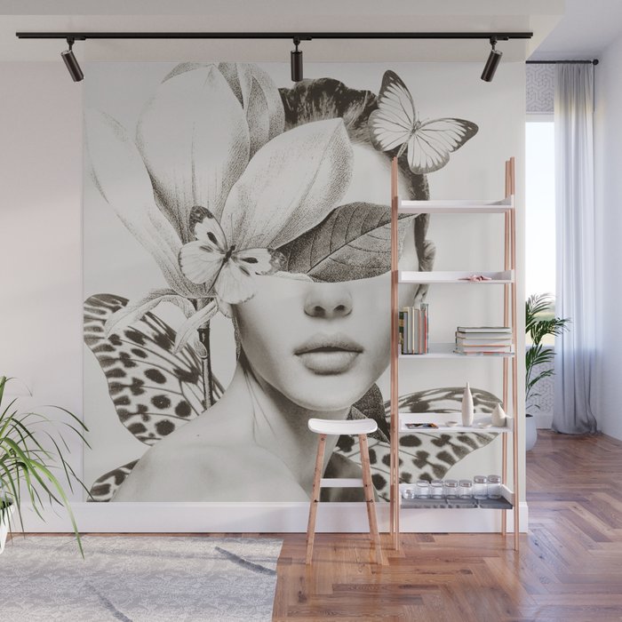 PORTRAIT /Woman with flower and butterflies Wall Mural