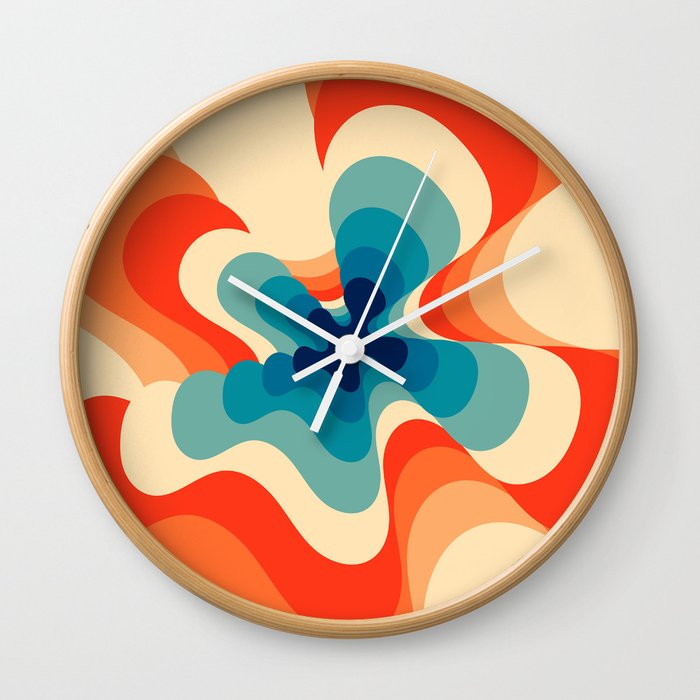 Retro 70s 80s Blue and Orange MidCentury Minimalist Blossom Abstract