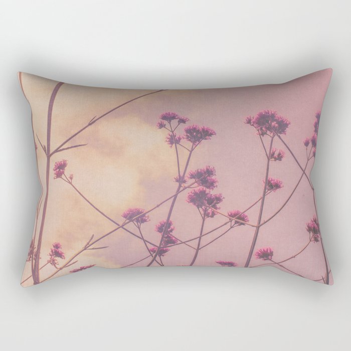Vintage Pink Wildflowers with Dusty Purple Sky Background Rectangular Pillow