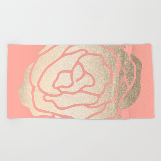 Rose White Gold Sands on Salmon Pink Beach Towel