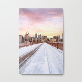 Sunset at the Stone Arch Bridge | Photography and Collage Metal Print | Mpls, Skyscrapers, Architecture, Midwest, Wanderlust, Minnesota, Collage, Photo, Skyline, Travel 