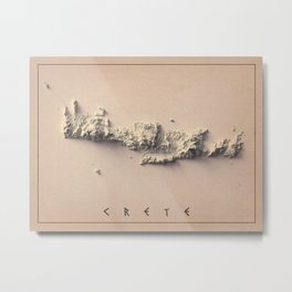 Crete, Greece Relief Map 3D digitally-rendered Metal Print