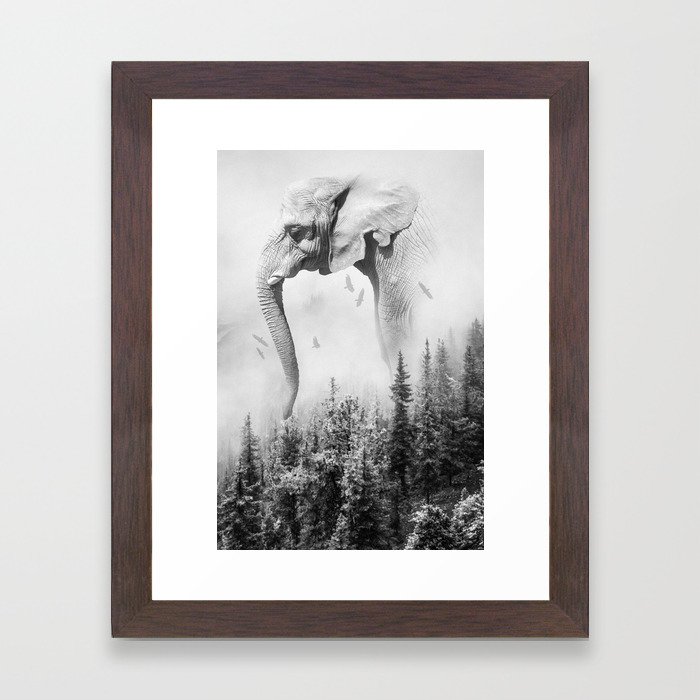 Elephant & Forest | Animal Photography | Fog | Wildlife | Abstract  Framed Art Print
