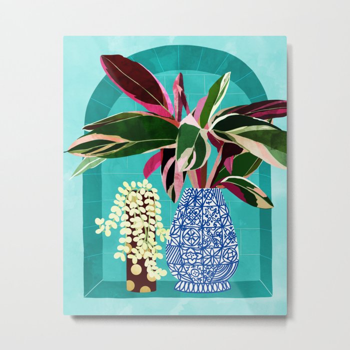 Moroccan Shelfie | Tropical Teal Plants Botanical | Exotic Modern Bohemian Eclectic Décor  Metal Print
