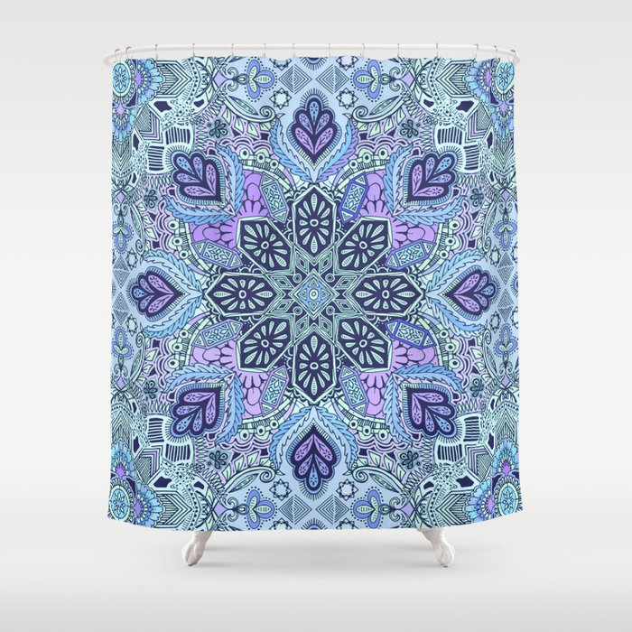 Navy Blue, Mint and Purple Boho Pattern  Shower Curtain
