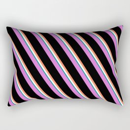 [ Thumbnail: Orchid, Black, Coral, Mint Cream, and Teal Colored Lines/Stripes Pattern Rectangular Pillow ]