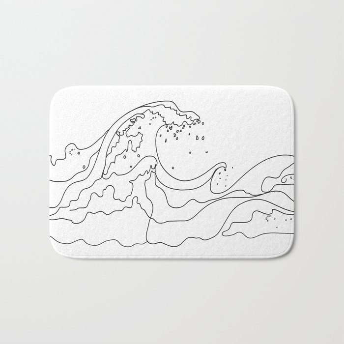 Minimal Line Art Ocean Waves Bath Mat